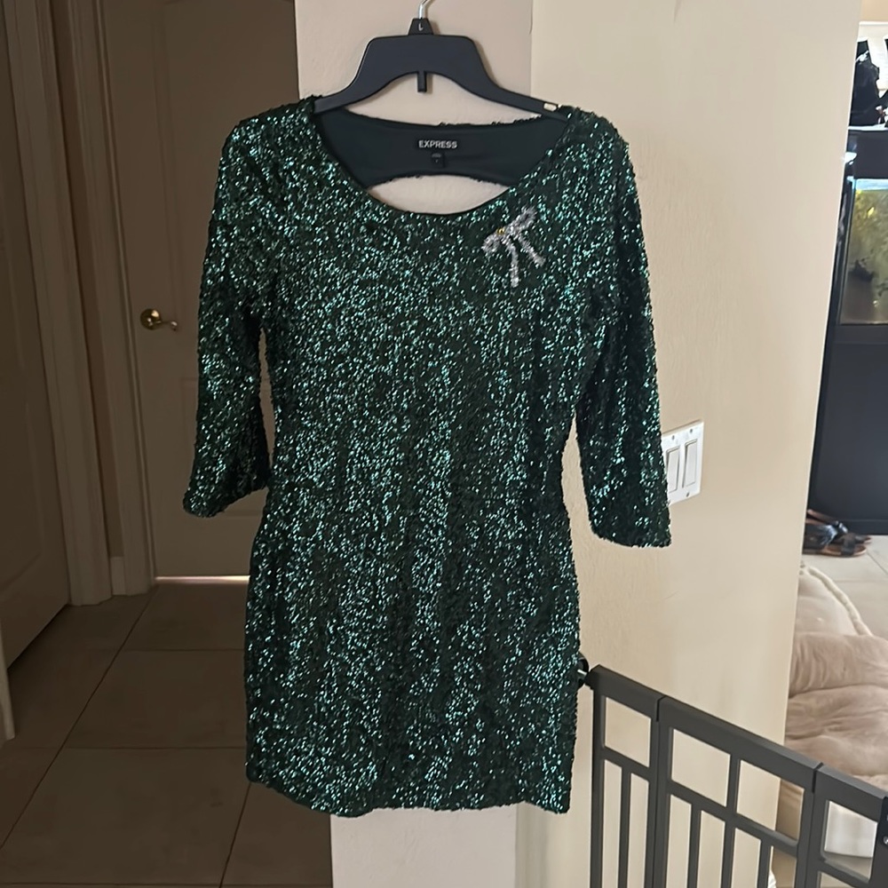 Express Hunter green sequins dress